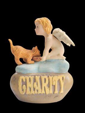 Angel Cherub & Cat Charity Figurine By Crown Point 1998